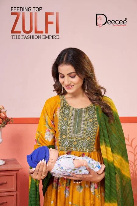 Zulfi By Deecee Rayon Foil Printed Embroidery Anarkali Kurtis Set